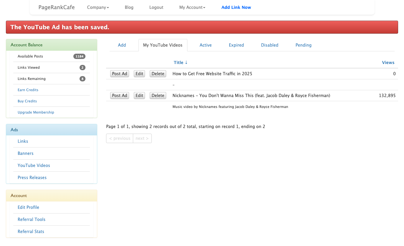 Video saved success message